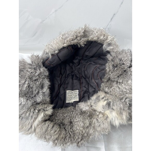 Mad Bomber Rabbit Fur Trapper Hat Black Gray L Natural Rabbit Lined Aviator - Picture 8 of 8